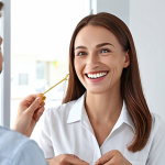 **

"Smiling customer receiving excellent service from a business representative. Focus on customer satisfaction and a positive brand image. Bright, professional setting."

**