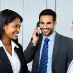 A diverse group of professional customer service representatives, fully clothed in modest business suits and appropriate attire, empathetically engaging with various customers. One representative is calmly listening to a customer on the phone, another is offering a reassuring smile to a visitor, and a third is explaining data clearly to an analytical customer. The setting is a brightly lit, modern, and clean customer service office with subtle digital interfaces visible. Professional photography, high resolution, soft studio lighting. safe for work, appropriate content, fully clothed, professional, family-friendly, perfect anatomy, correct proportions, natural pose, well-formed hands, proper finger count, natural body proportions.