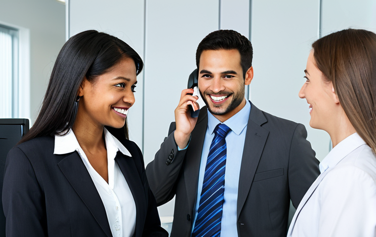 A diverse group of professional customer service representatives, fully clothed in modest business suits and appropriate attire, empathetically engaging with various customers. One representative is calmly listening to a customer on the phone, another is offering a reassuring smile to a visitor, and a third is explaining data clearly to an analytical customer. The setting is a brightly lit, modern, and clean customer service office with subtle digital interfaces visible. Professional photography, high resolution, soft studio lighting. safe for work, appropriate content, fully clothed, professional, family-friendly, perfect anatomy, correct proportions, natural pose, well-formed hands, proper finger count, natural body proportions.