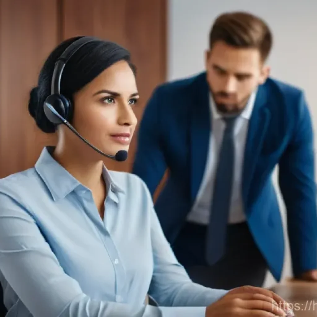 서비스관리사와 언어 및 문화 차이 극복 - **Prompt:** A compassionate female customer service representative, in her late 20s, with a warm and...