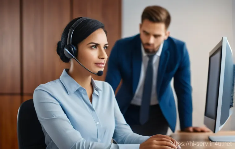 서비스관리사와 언어 및 문화 차이 극복 - **Prompt:** A compassionate female customer service representative, in her late 20s, with a warm and...