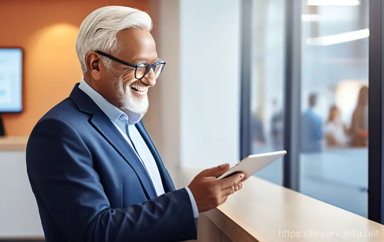 서비스관리사와 고객 만족도 조사 - **Prompt:** A dynamic, modern service manager, radiating empathy and competence, stands confidently ...