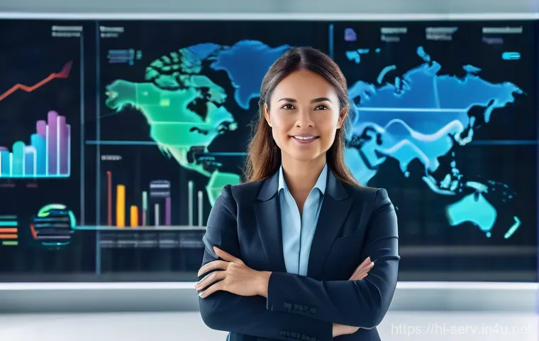 서비스관리사와 데이터 시각화 - **Prompt:** "A dynamic and inspiring service manager, a woman in her late 30s with a confident and i...