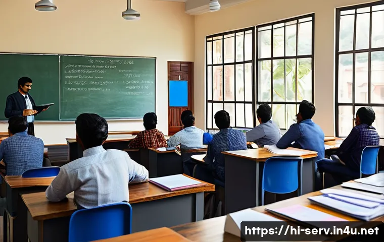서비스관리사 자격증 관련 학원 추천 - A modern classroom scene in India featuring diverse adult students attentively participating in a pr...