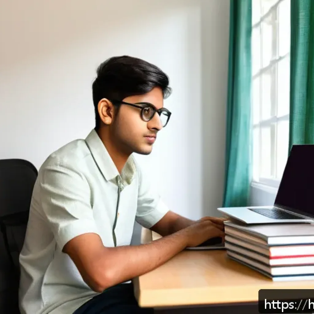 서비스관리사와 시험 접수 절차 - A focused young Indian man preparing for a competitive exam at home, sitting at a neat study desk fi...