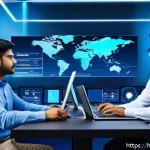 서비스관리사와 IT 서비스 관리 사례 - A futuristic digital workspace showcasing a diverse team of Indian IT professionals collaborating on...