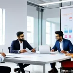 서비스관리사와 직원 역량 강화 - A professional office environment featuring a diverse team of Indian employees engaged in a collabor...