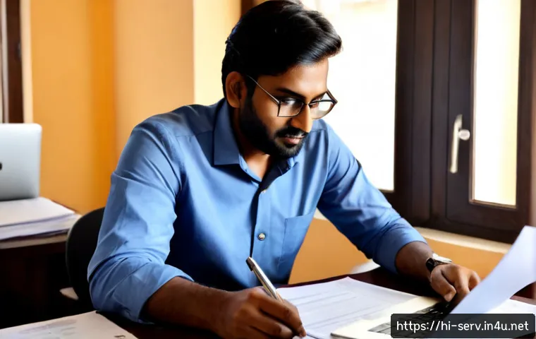 Home 17 서비스관리사와 이력서 작성법 - Photorealistic Indian job seeker in smart business-casual attire carefully reviewing a clean resume ...